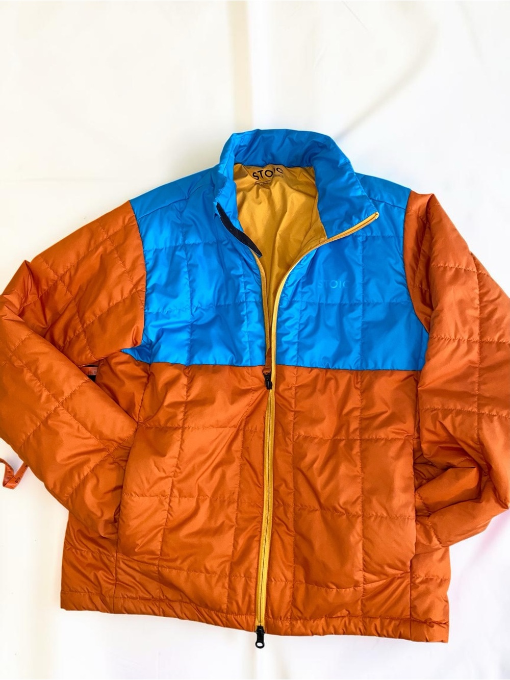 STOIC - Colorblock Puffer Jacket in Orange & Blue